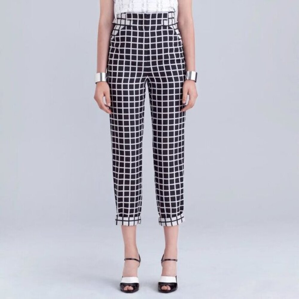 Kaelen NYC Black White Grid Pattern Cropped Pants - 4